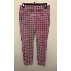 J Crew  Pants Women's Size 2 Pink White Plaid Cameron Slim Crop High Rise Preppy